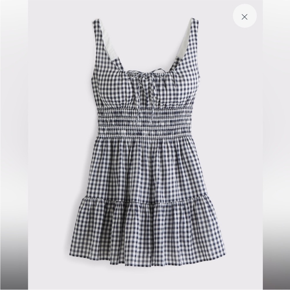 Abercrombie Smocked Tie Front Mini Dress - Navy Gingham